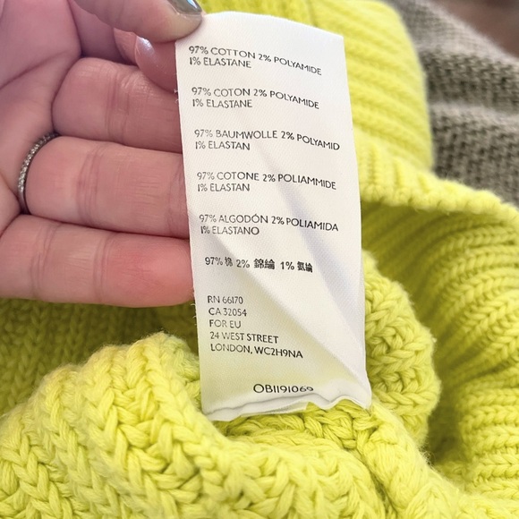 Free People Emmy Sweater Acid Lime Mock Neck Dolman Sleeve Ribbed Knit XS - Picture 8 of 8